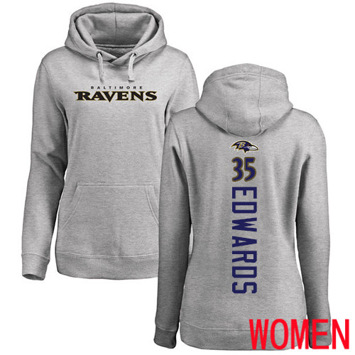 Baltimore Ravens Ash Women Gus Edwards Backer NFL Football #35 Pullover Hoodie Sweatshirt->nfl t-shirts->Sports Accessory